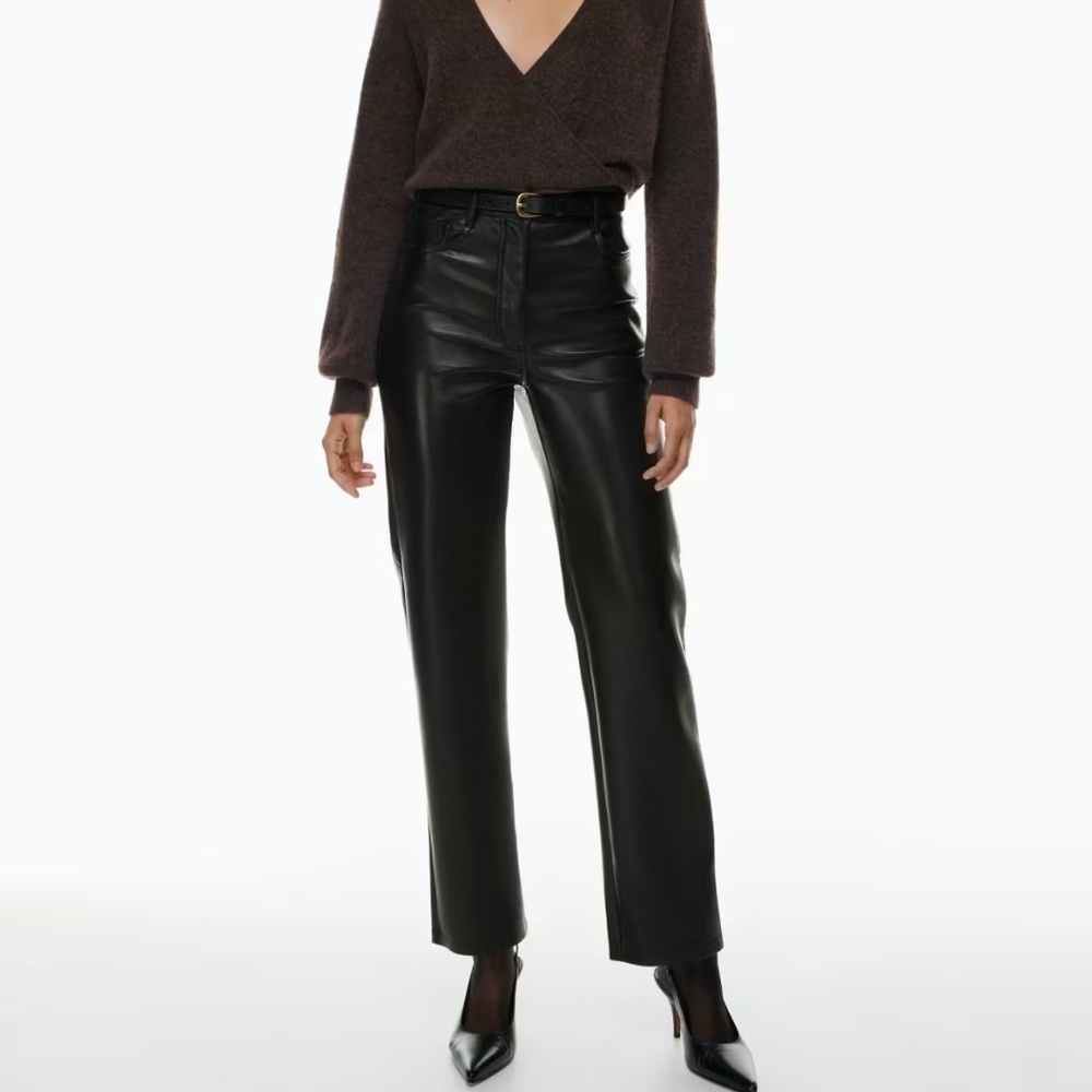 Aritzia Wilfred Melina Pant High-Waisted Vegan Leather Pants in Black - Sz 2
